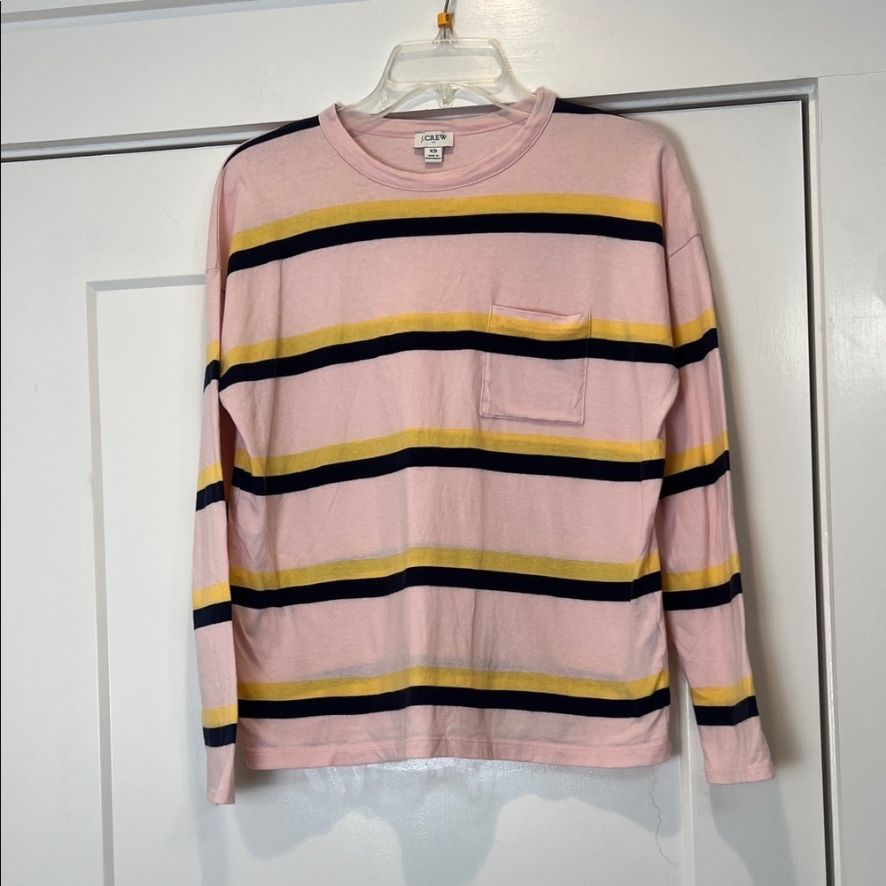 J.Crew Long Sleeve Shirt with Pink, Yellow, and Navy Stripes size XS.